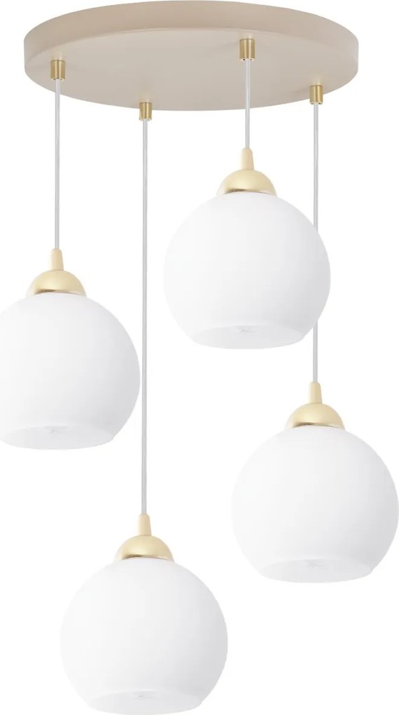 Závesné svietidlo Eliza, 4x biele sklenené tienidlo, g/be, o