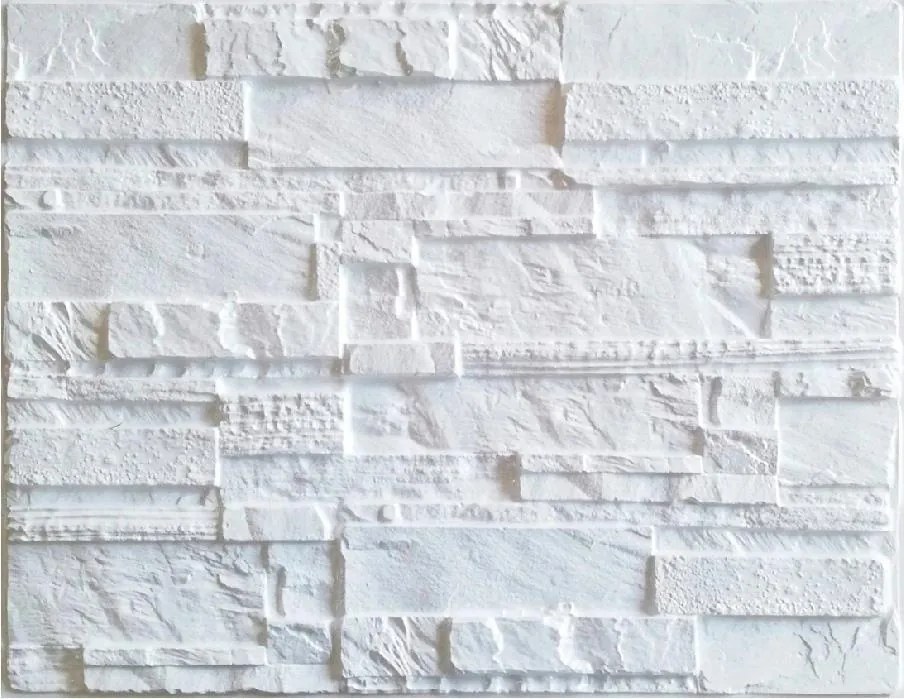 Obkladové panely 3D PVC 14, cena za kus, rozmer 440 x 580 mm, ukladaný kameň biely, IMPOL TRADE
