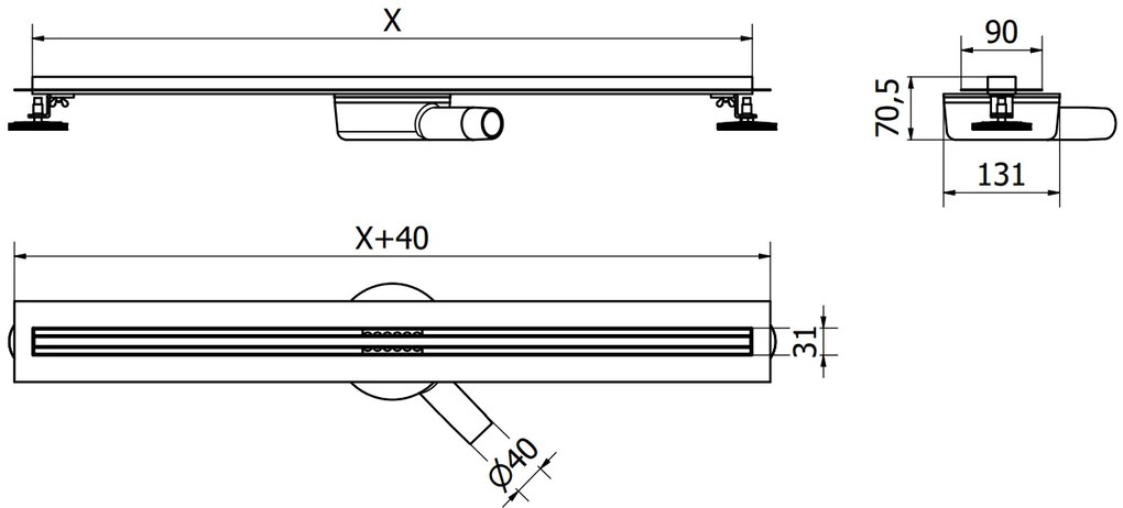 MEXEN Flat nerezový sprchový žľab s rotačným 360° sifónom 160 cm, vzor SLIM, čierna matná, 1741160