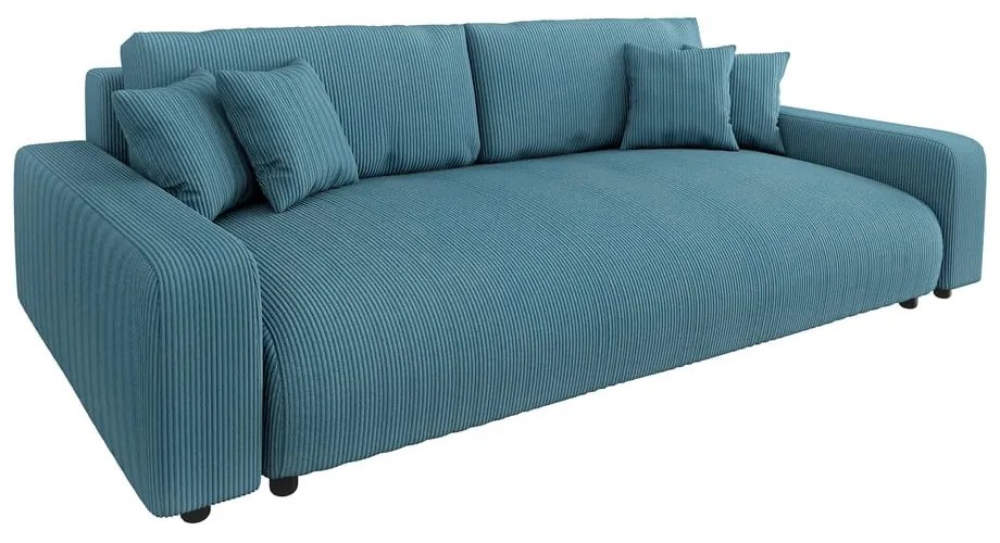 Tyrkysová menčestrová rozkladacia/s úložným priestorom pohovka 234 cm Sara – Ropez