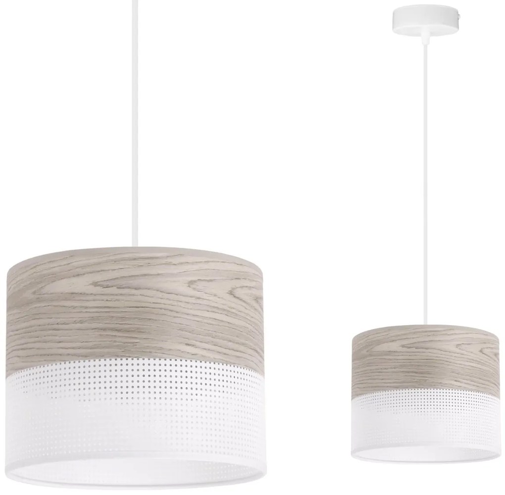 Závesné svietidlo Wood, 1x svetlobéžová dubová dýha/biele PVC tienidlo, (fi 20cm)