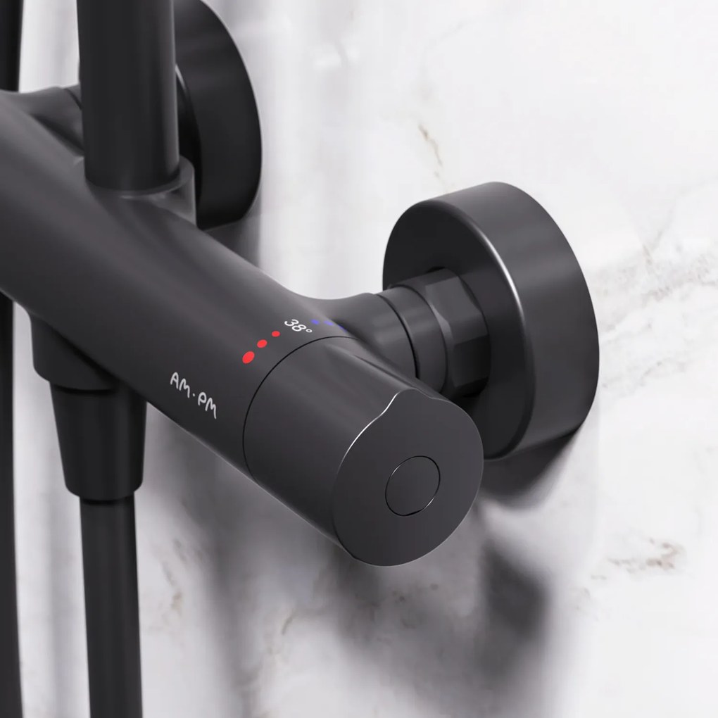 Sprchový systém AM.PM Like F07LA422 s termostatickou sprchovou batériou, čierny