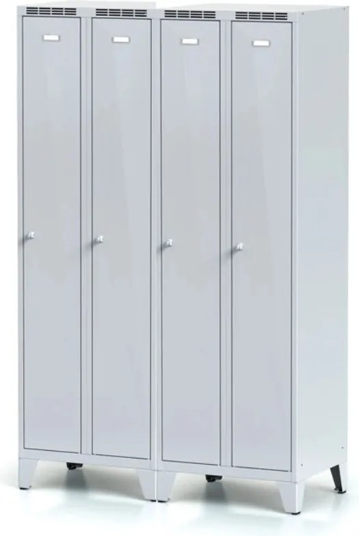 Kovová šatníková skrinka S7 na nohách, 2-dverová, 1904 x 600 x 500 mm, demont, cylindrický zámok, sivé dvere