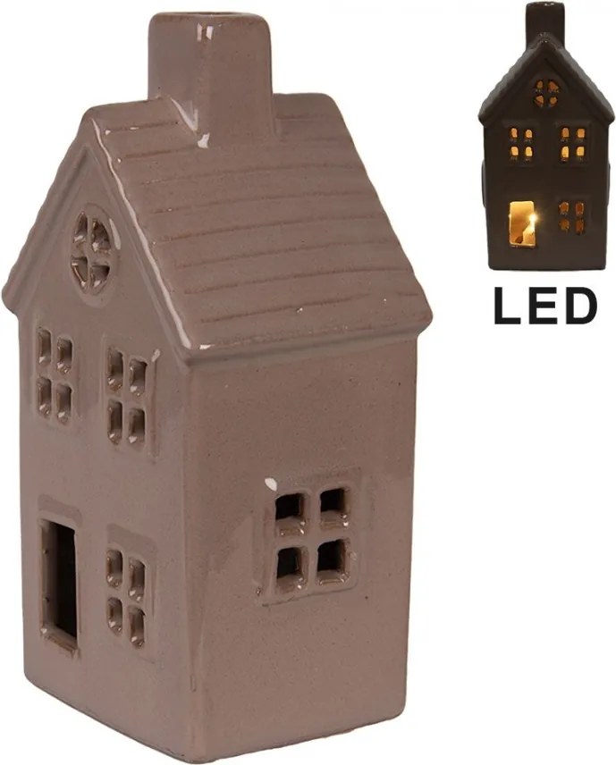 Hnedý keramický svietiaci LED domček - 8*6*15cm
