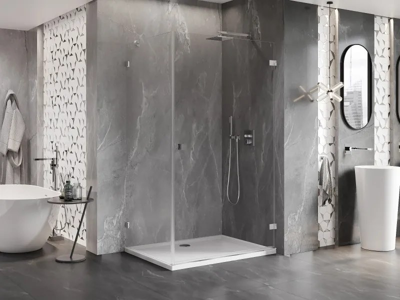 Mexen Lunar-B, pravostranný výklopný sprchový kút 75 x 70 cm, 8mm číre sklo, chrómový profil, 832-075-070-01-00-P