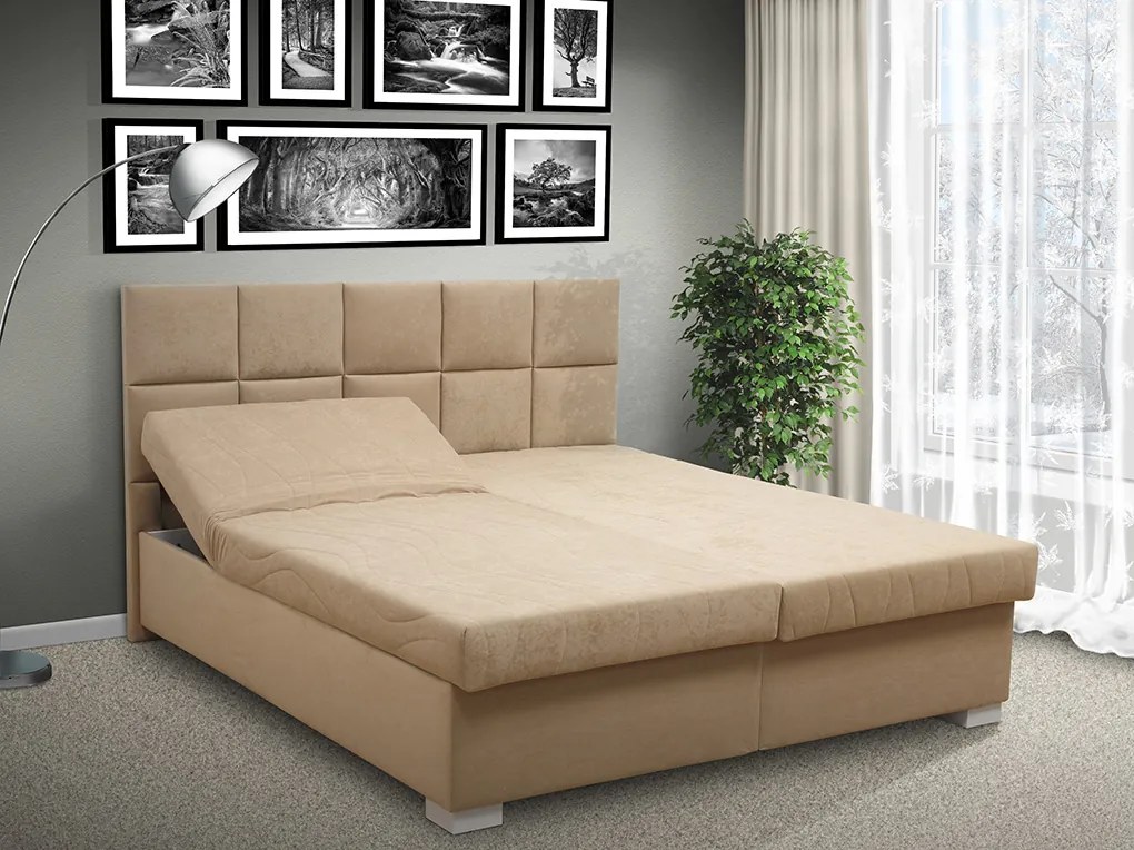Čalúnená posteľ s úložným priestorom Morava 180 peľasť / farba: POLOHOVACÍ / Alova béžová, peľasť / matrac: HR PENA