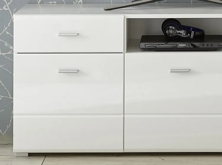 TV skrinka s nástennou policou Enrique, biely lesk