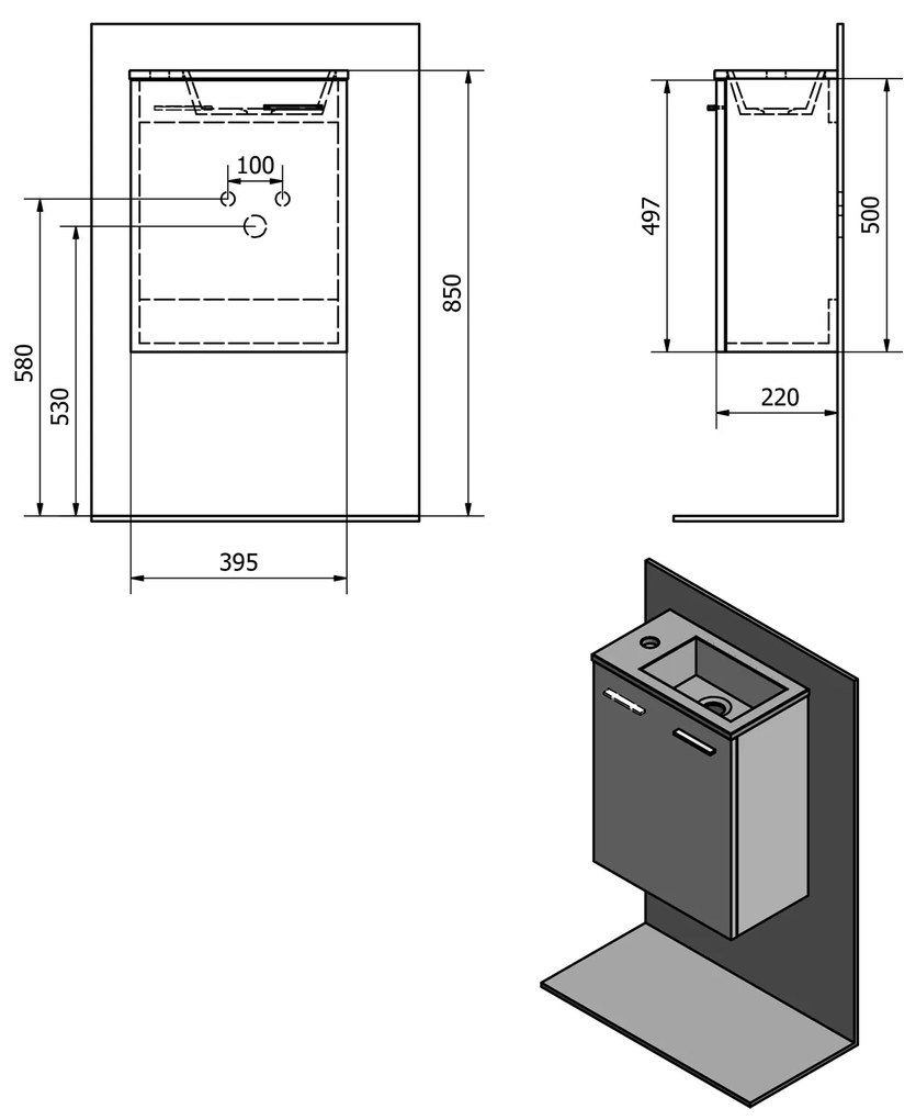 Aqualine Aqualine, ZOJA skrinka s keramickým umývadlom 40x22 cm, dub platin, 51049DP-01
