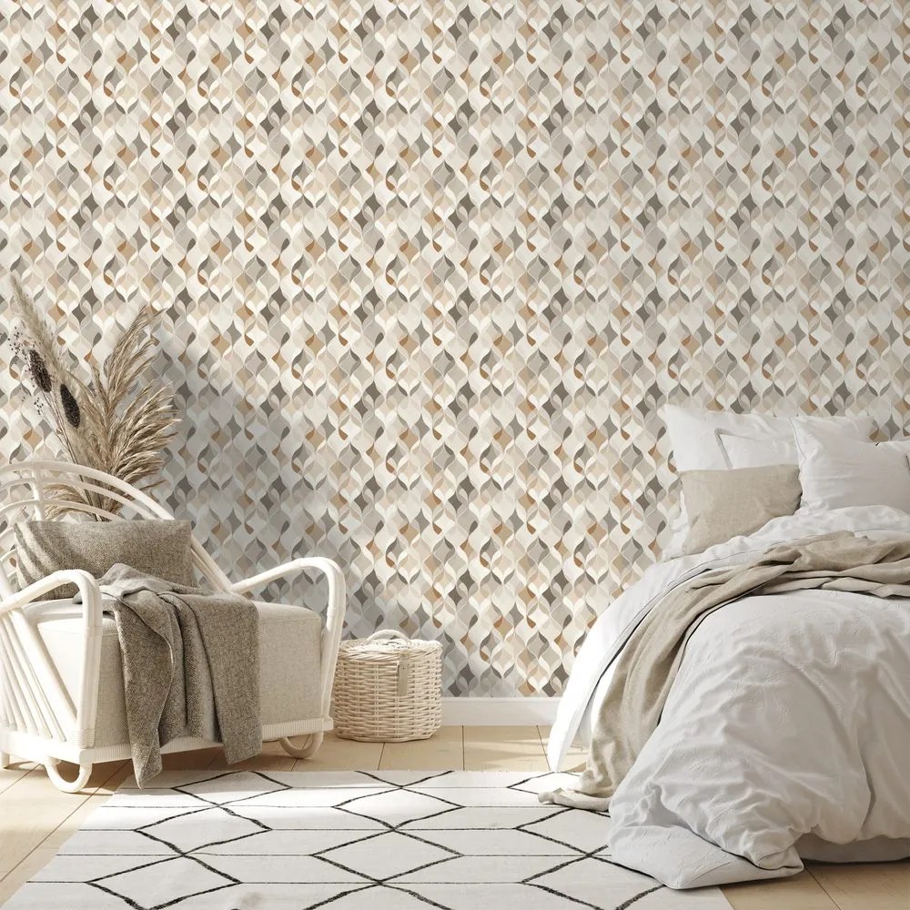 Tapeta béžová geometria s priestorovým efektom