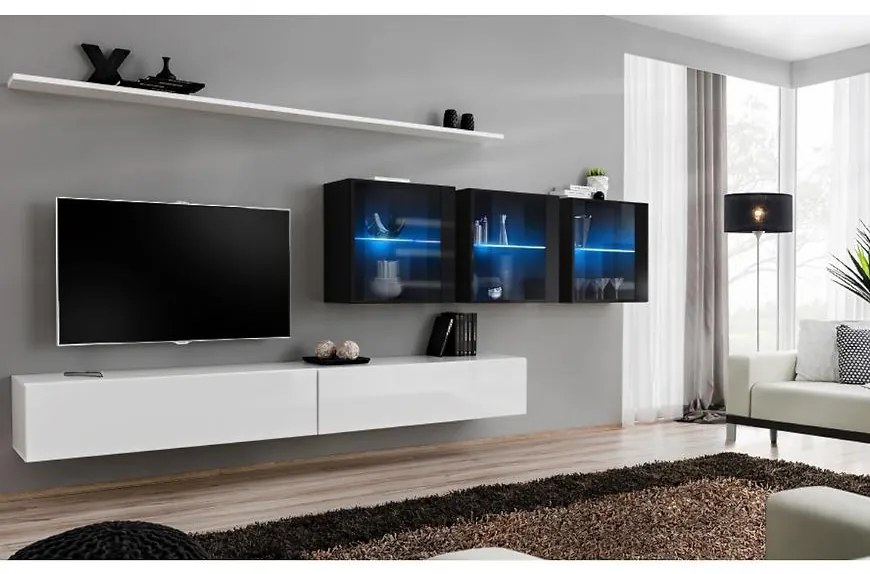 Obývacia stena Switch XVII Sklo +LED  Biely/čierna