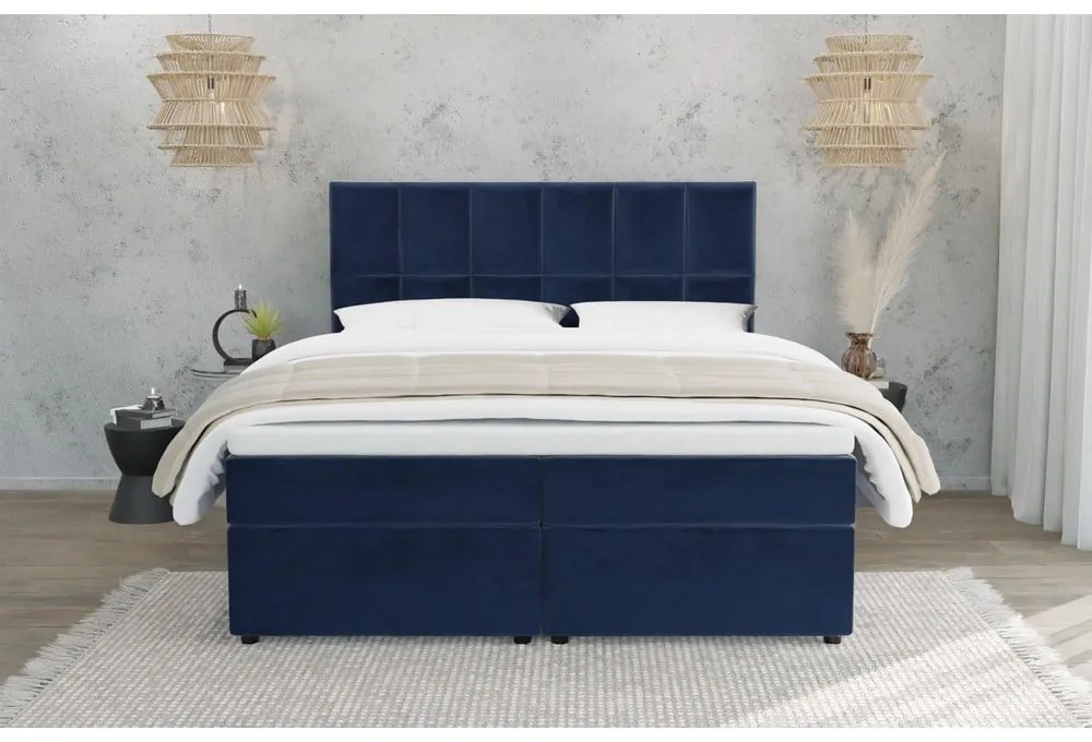 Tmavomodrá boxspring posteľ s úložným priestorom 140x200 cm Flip – Ropez
