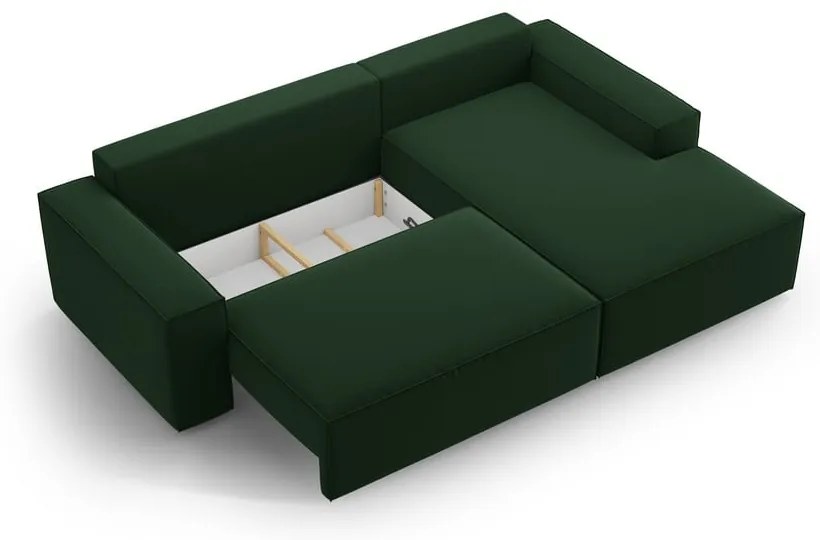 Tmavozelená zamatová rozkladacia/s úložným priestorom rohová pohovka (pravý roh/s leňoškou) Jodie – Micadoni