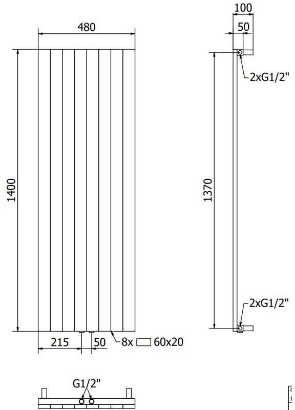 Mexen Topeka, vykurovacie teleso 1400 x 400 mm, 995 W, čierna, W210-1400-480-00-70