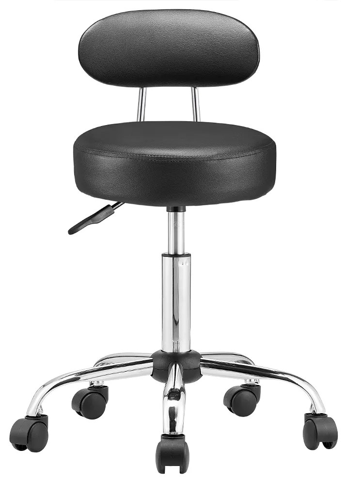 Casaria Taburetka na kolieskach s operadlom ROLAND, Ø35cm, čierna