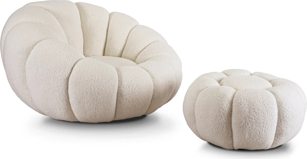 Otáčacie relaxačné kreslo BUONO v krémovej farbe s podnožkou