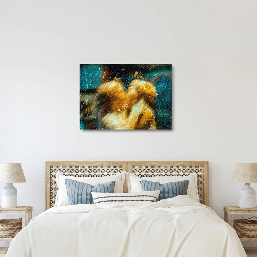Sklenený obraz - Bozkávajúci sa anjeli (70x50 cm)
