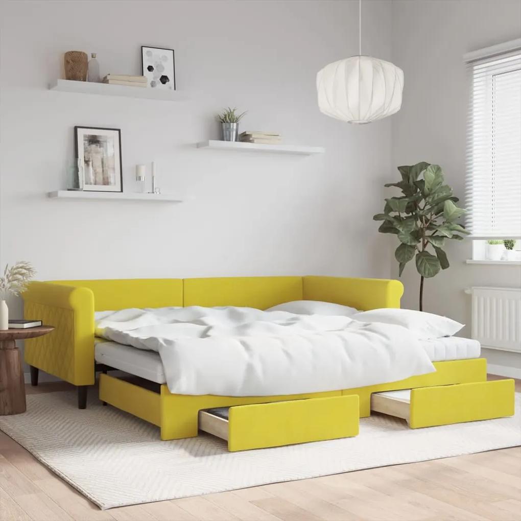 Rozkladacia denná posteľ so zásuvkami žltá 100x200 cm zamat 3197855