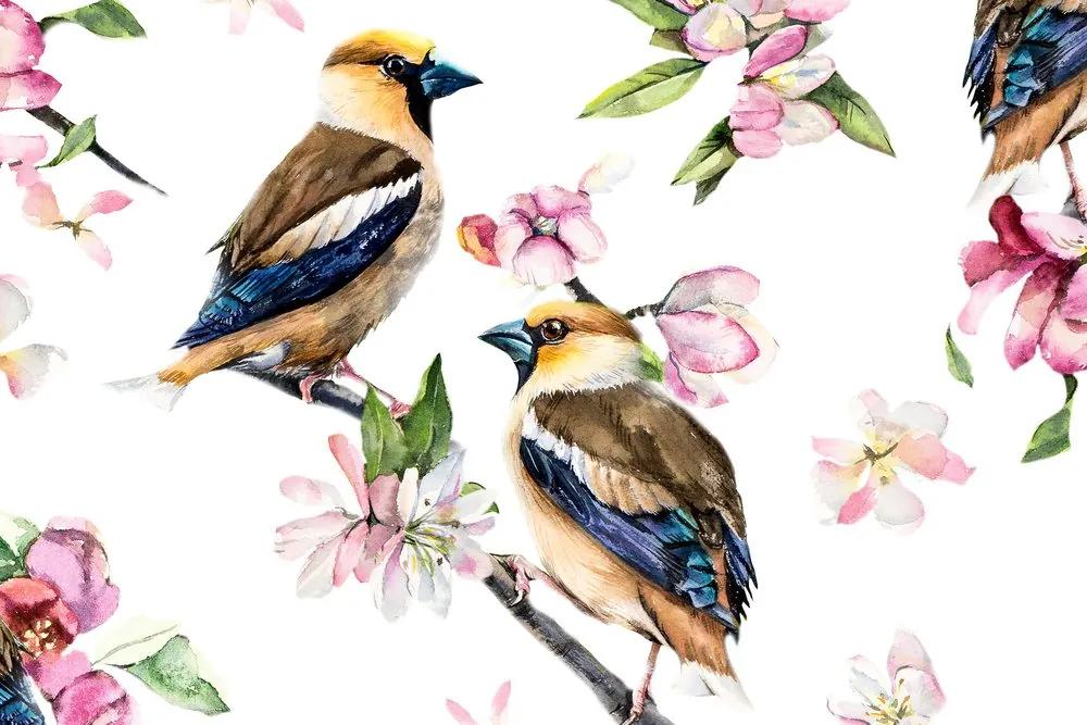 Obraz maľovanom zátišie s vtáčikmi