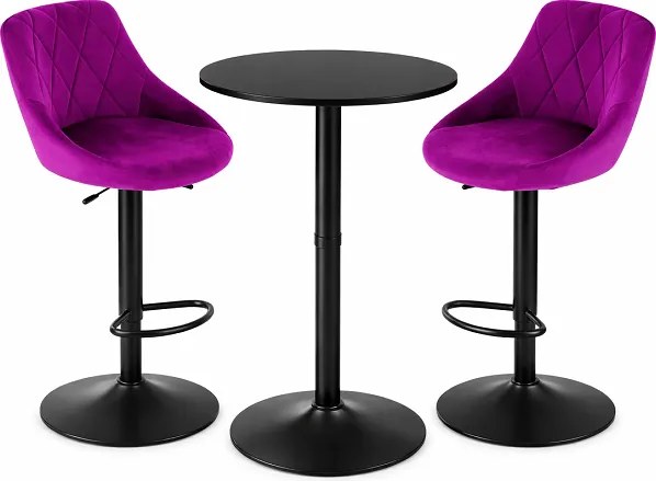 Barový set: Kast otočné barové stoličky fialové (2ks) + okrúhly čierny barový stôl