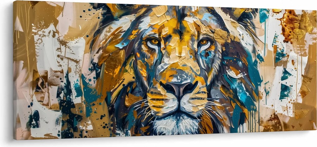 Obraz - Abstraktná olejomaľba s levom (120x50 cm)