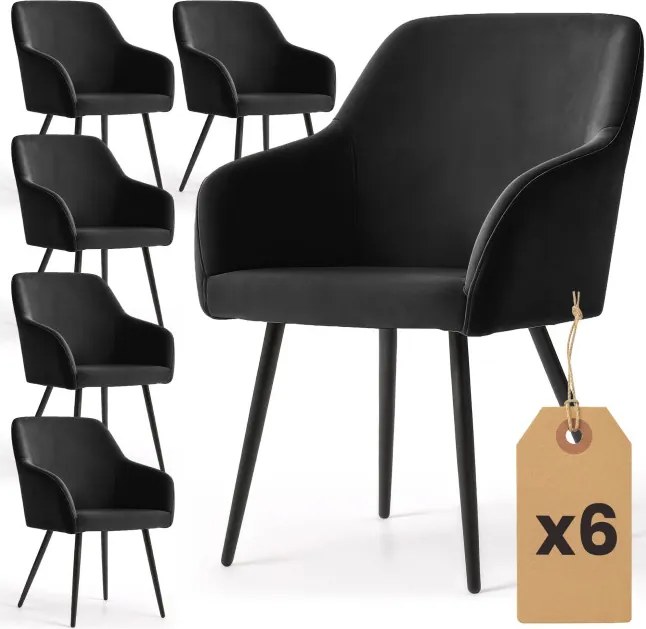 Sada šiestich jedálenských stoličiek ESTELLE zamatové, čierne / čierne nohy (6 ks)