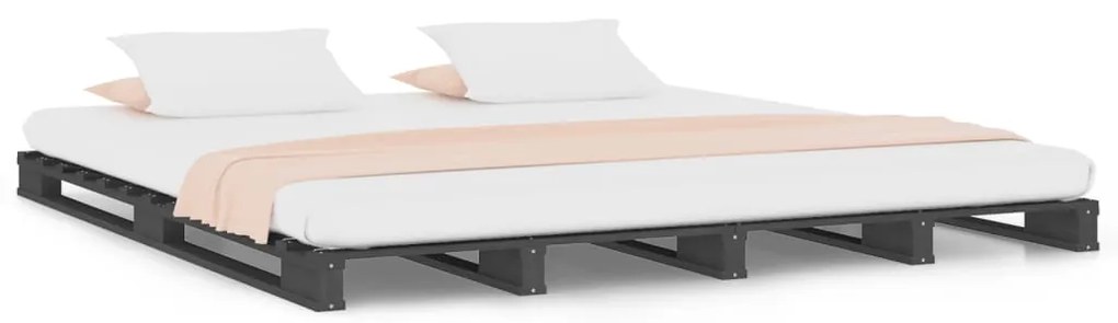 vidaXL Paletová posteľ, sivá 150x200 cm, borovicový masív, King