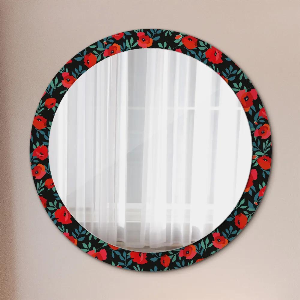 Okrúhle ozdobné zrkadlo na stenu Červené mak fi 90 cm