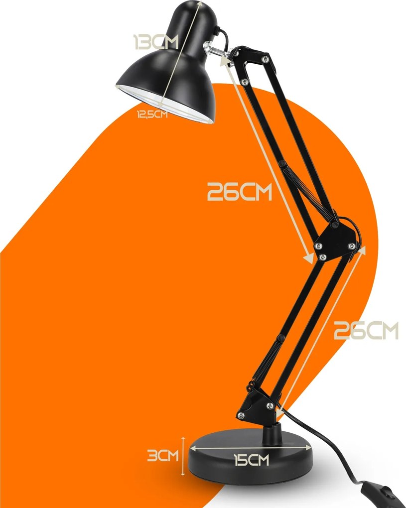 Smart LED Čierna kovová stolná lampa nastaviteľná s klipom 1xE27