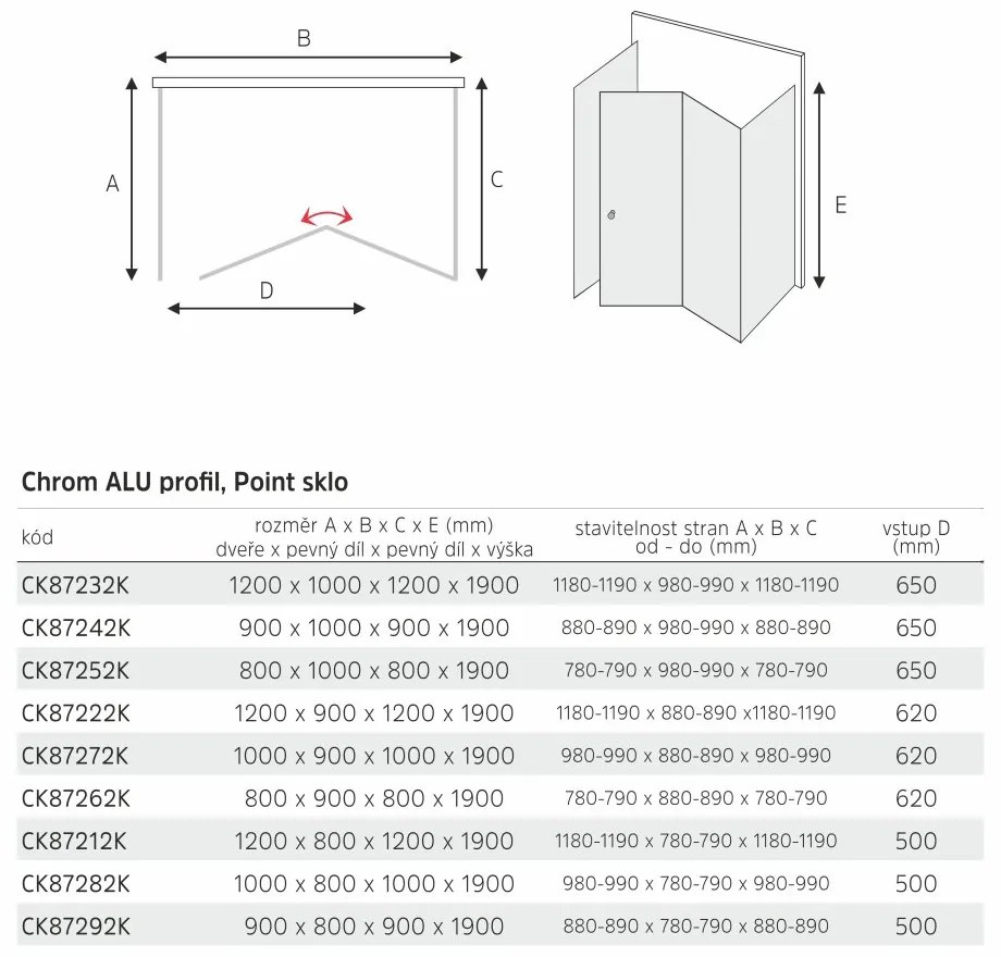 Mereo Mereo, Sprchový kút, LIMA, chróm ALU, sklo Point, MER-CK87272K