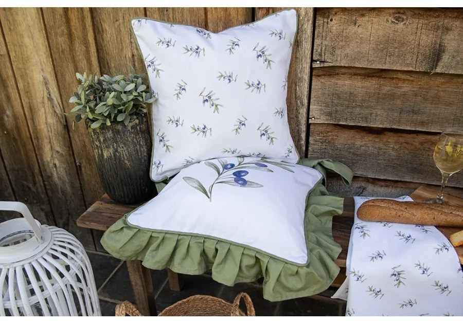 Bavlnený povlak na sedák s volánikmi a olivami Olive Fields - 40*40 cm