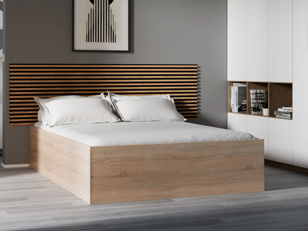 Posteľ BELLA 140x200 cm, dub sonoma Rošt: S lamelovým roštom, Matrac: Matrac Deluxe 10 cm