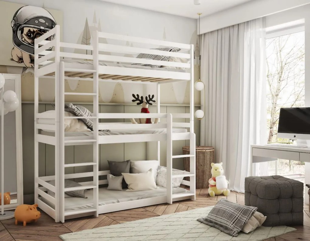 Detská trojposchodová posteľ TEDDY - 200x90 cm - biela