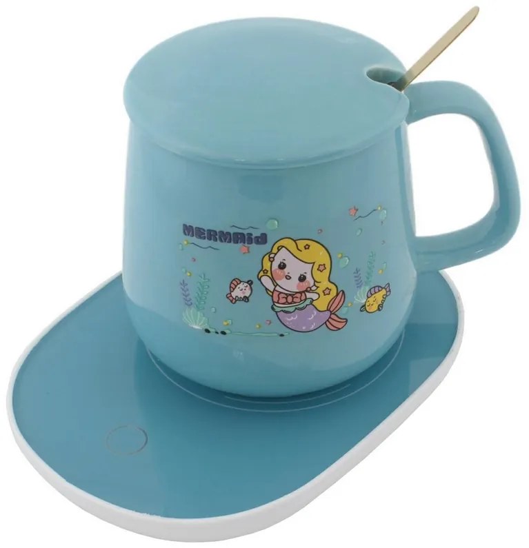 Sada keramického hrnčeka s elektrickým ohrievačom Lucky v darčekovom balení - blue