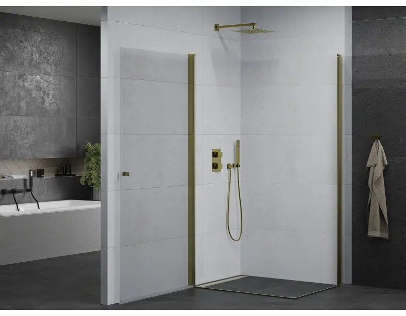Mexen Pretoria Duo, sprchovací kút s 2-krídlovými dverami 80 (dvere) x 70 (dvere) cm, 6mm číre sklo, zlatý profil, 852-080-070-50-00-02