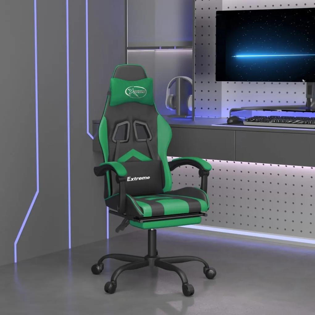 Otočná herná stolička s podnožkou čierna a zelená umelá koža 349606