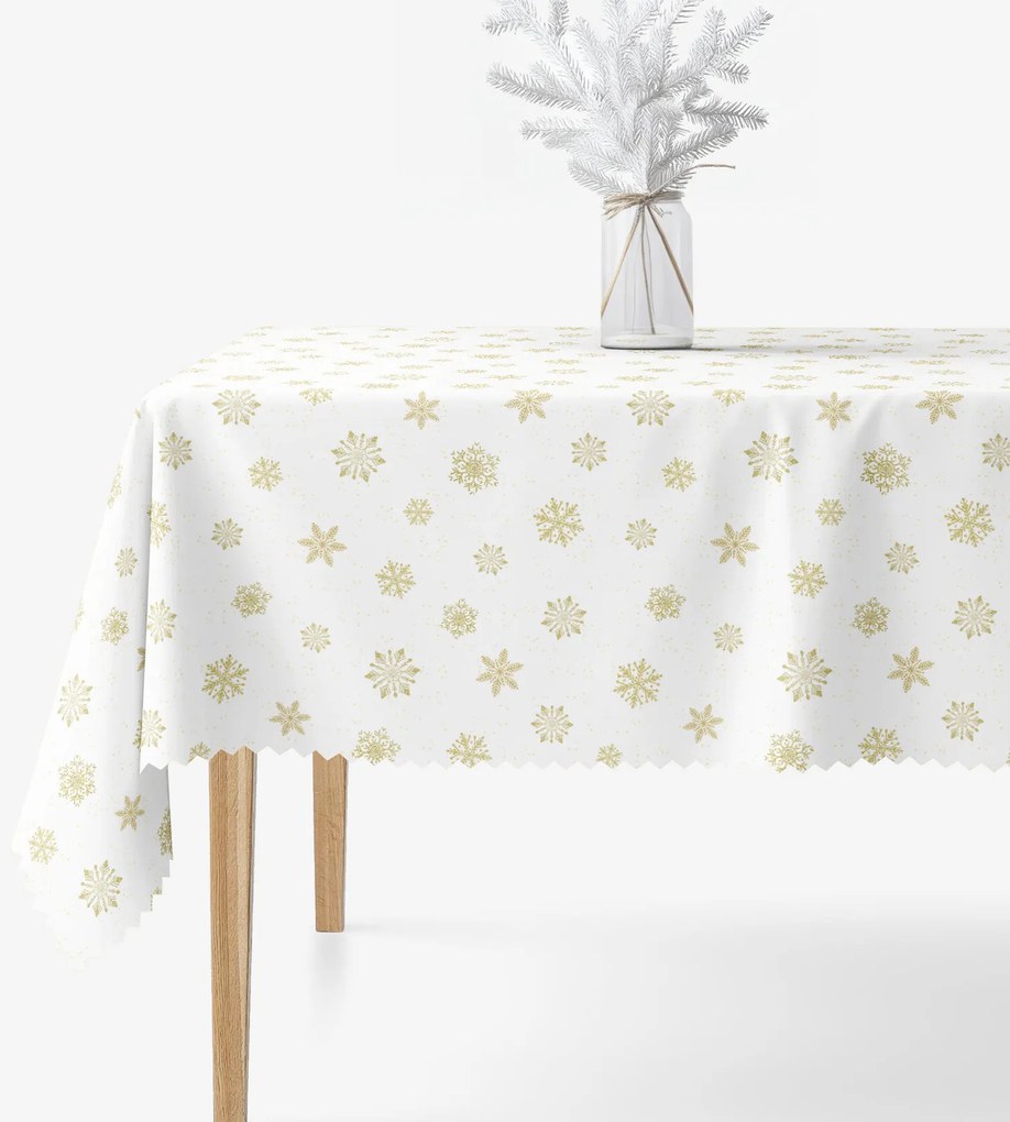 Goldea vianočný hranatý teflónový obrus - zlaté snehové vločky 120 x 140 cm