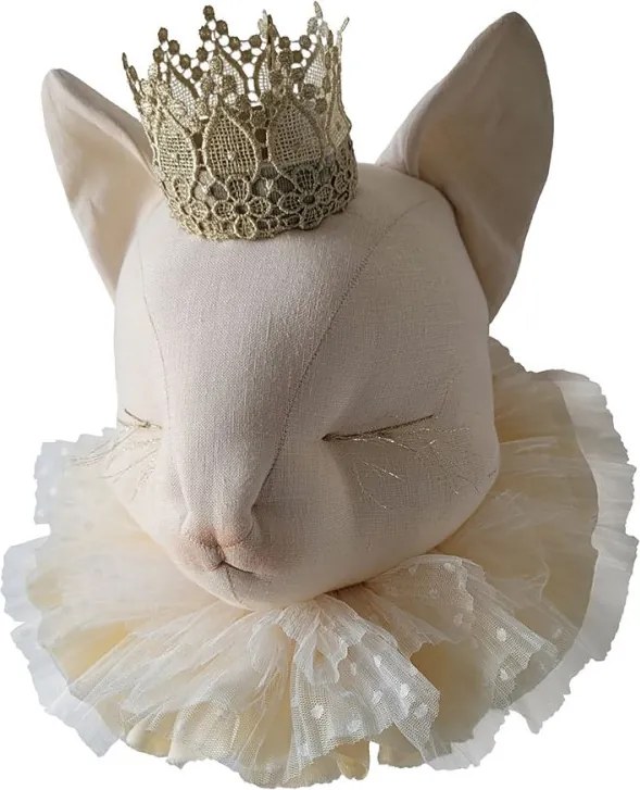 Ľanová dekorácia mačka svetlobéžová s korunkou Mia