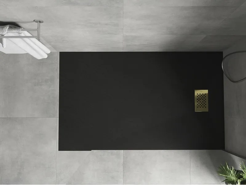 Mexen Hugo, obdĺžniková sprchová vanička SMC 140 x 80 cm, čierna, zlatá krytka, 42708014-G