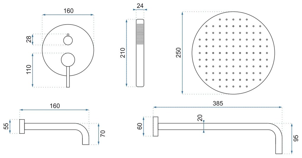 Rea Lungo, podomietková vaňová súprava so sprchou + box P6300 - komplet sada, čierna, REA-P4112