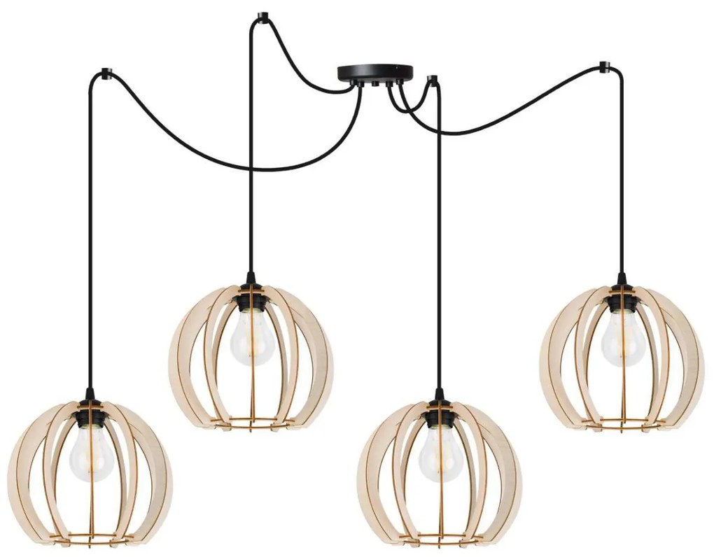 Závesné svietidlo Timber Spider 9, 4x drevené tienidlo