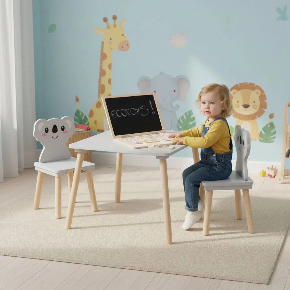 ECOTOYS detský nábytok: stolík + 2 stoličky Koala, drevo/MDF, pre deti 3+