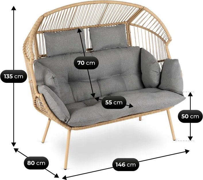 Dvojmiestne záhradné kreslo Cocoon Boho na terasu, sivé,