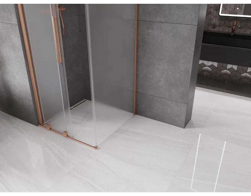 Mexen Velar, sprchový kút s posuvnými dverami 90 x 90 cm, 8mm sklo námraza, medená matná, 871-090-090-31-65