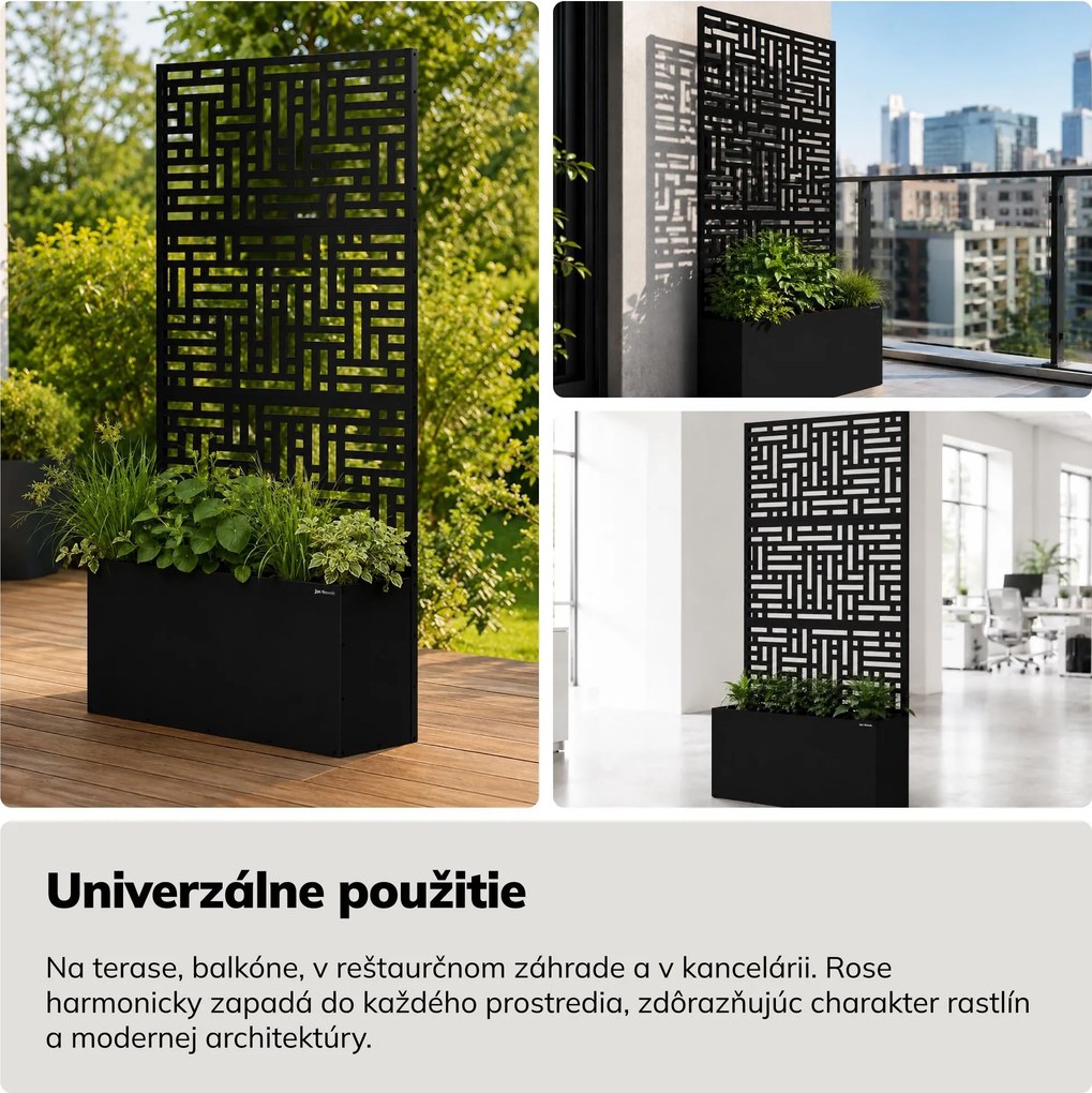 Záhradná kovová pergola s kvetináčom 3v1 čierna, 900x1800x300 mm: ROSE