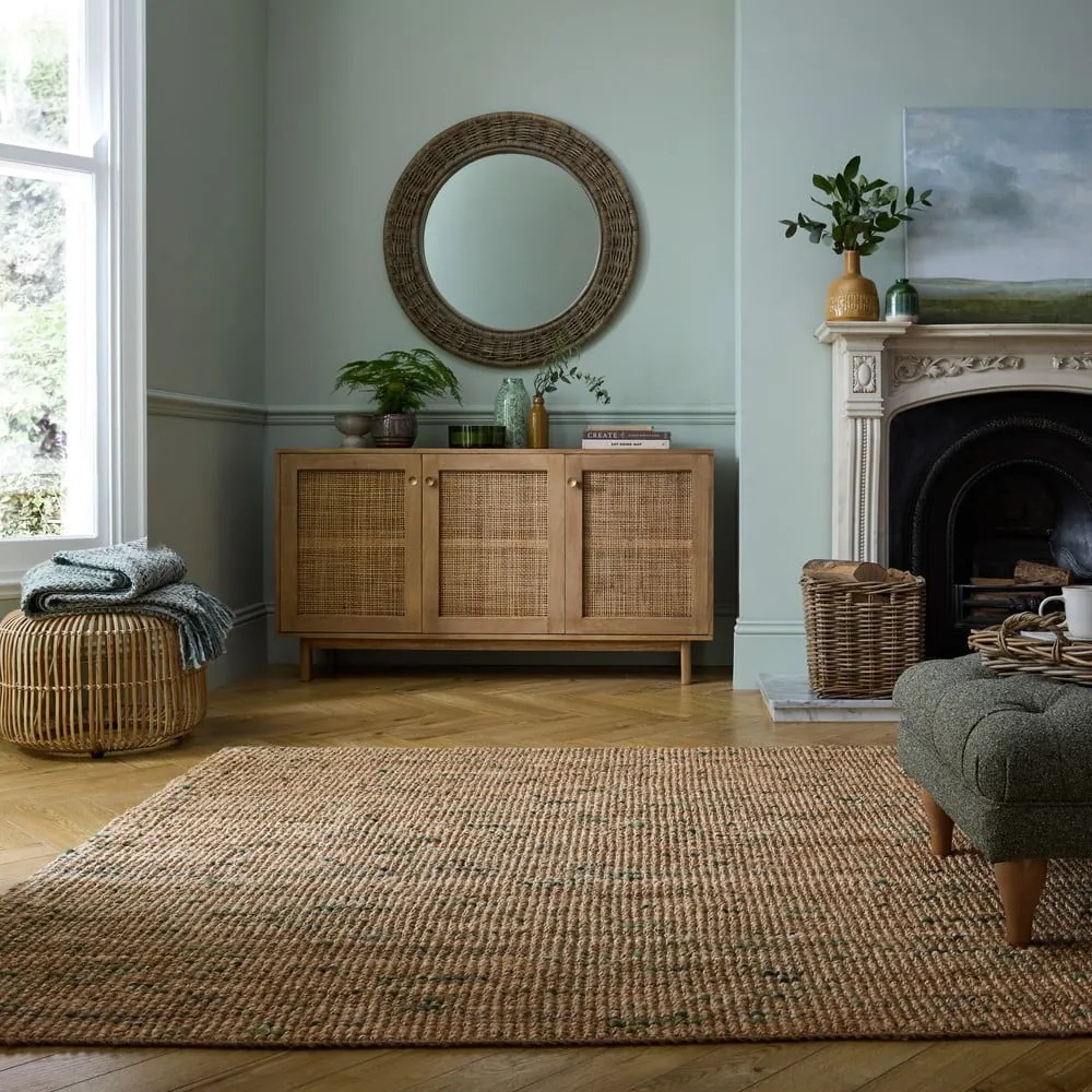 Obojstranný ručne tkaný jutový koberec v zeleno-prírodnej farbe 160x230 cm Jute Boucle Green – Flair Rugs