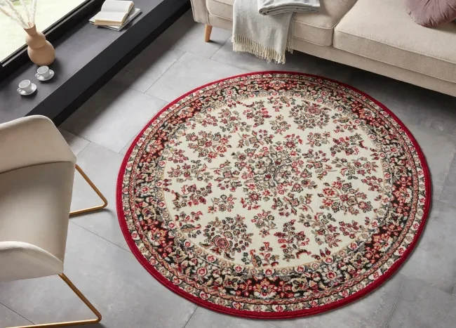 Koberec Oriental krémový / červený kruh