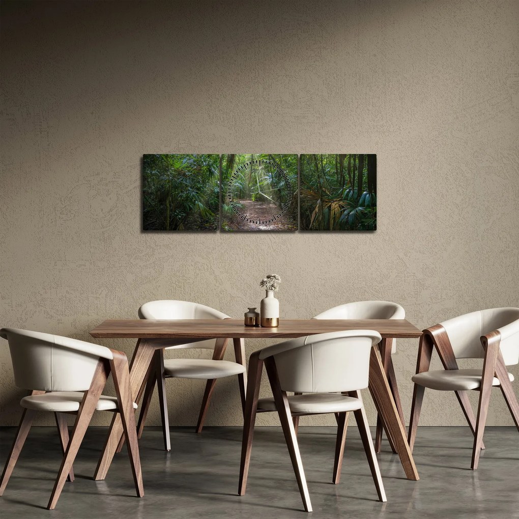Obraz - Slnečné lúče v džungli (s hodinami) (90x30 cm)