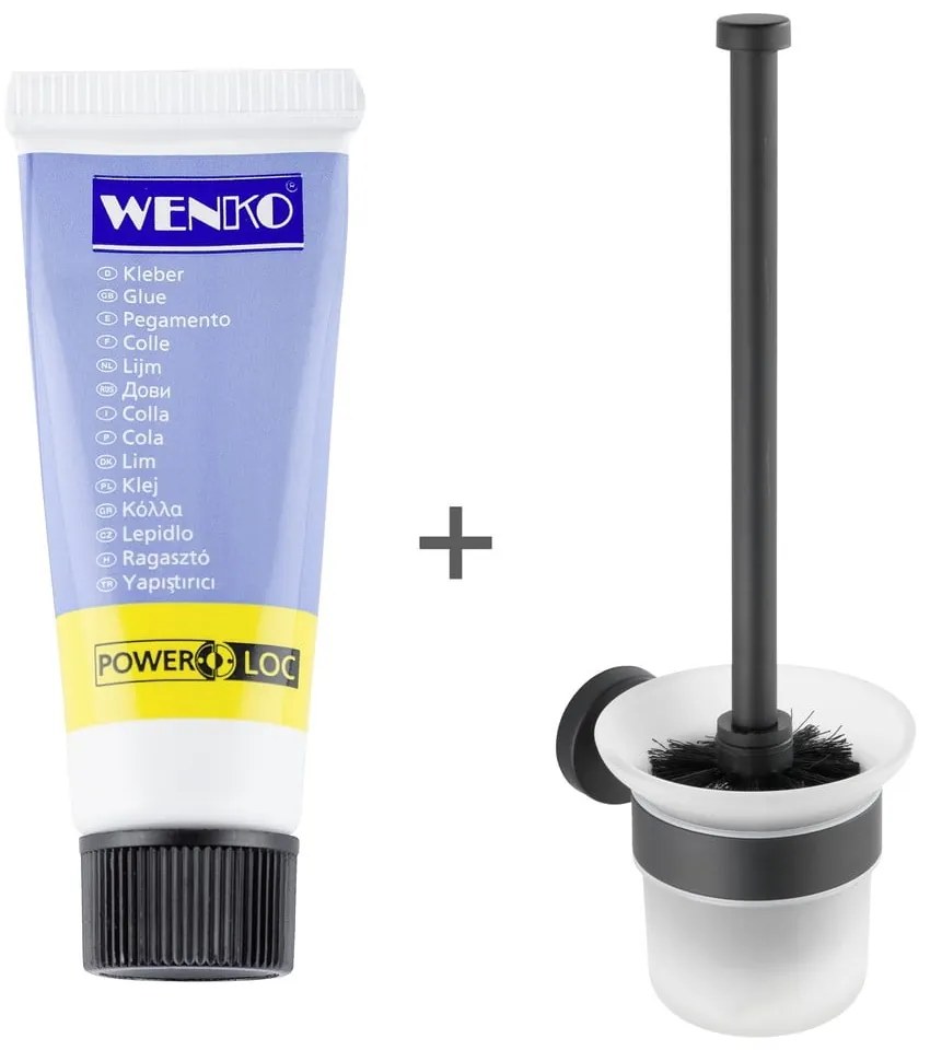 Matne čierna samodržiaca sklenená WC kefa Bosio – Wenko