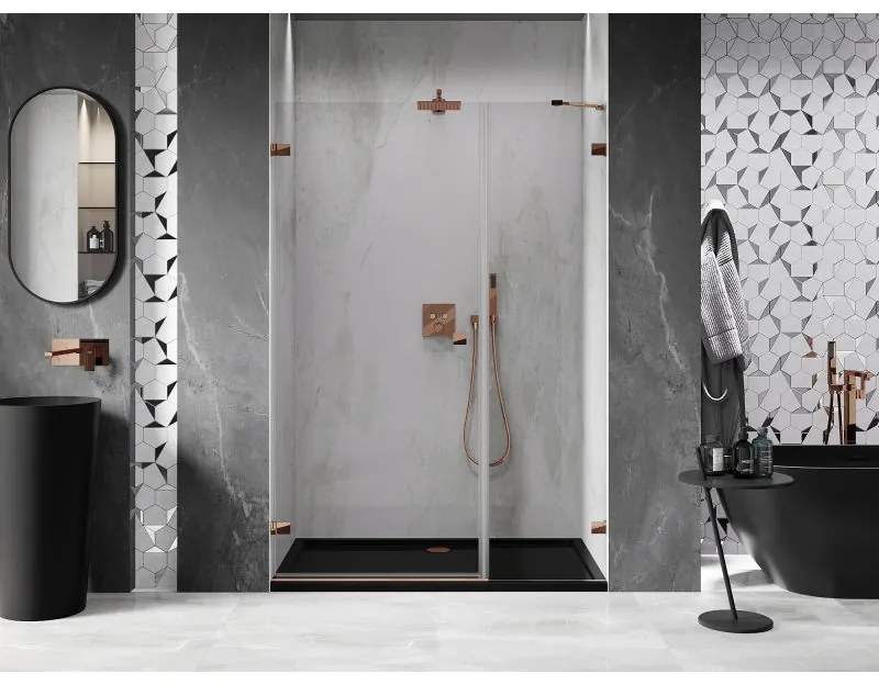 Mexen Lunar-B, ľavé otočné sprchové dvere 110 cm, 8mm číre sklo, ružové zlato profil, 832S-110-050-60-00-L