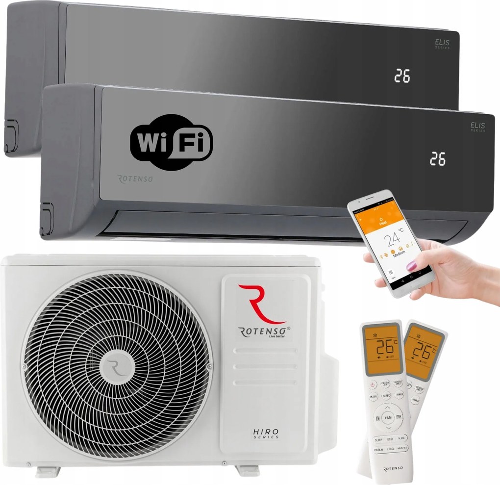 Nástenný klimatizátor Rotenso Elis Multisplit Čierny Wifi 2,6kW 3,4kW